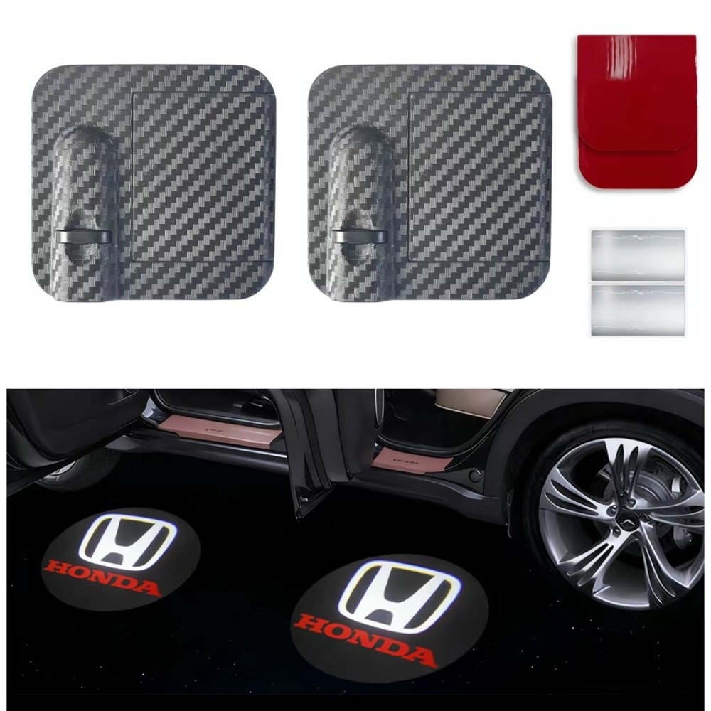 2Pcs Honda Wireless LED Door Projector Lights Carbon Fiber Logo Puddle Lamps